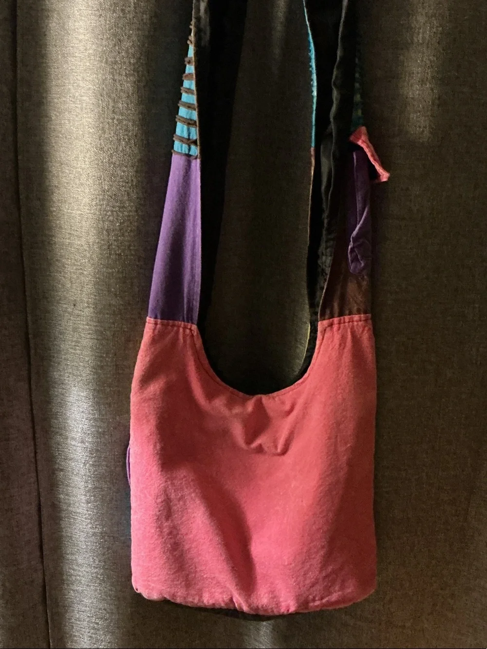 Colorful Purple & Blue Patchwork Bahamas Shoulder Bag with Flower Detail